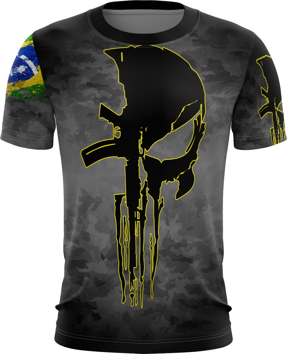 Camisa Militar Caveira Punisher Black Brk com Proteção UV50