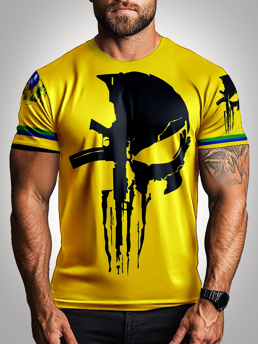 Camisa Militar Caveira Brasil Preta Brk com Proteção UV50