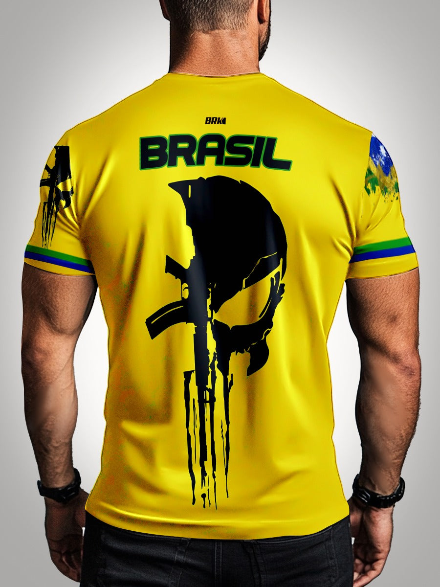 Camisa Militar Caveira Brasil Preta Brk com Proteção UV50