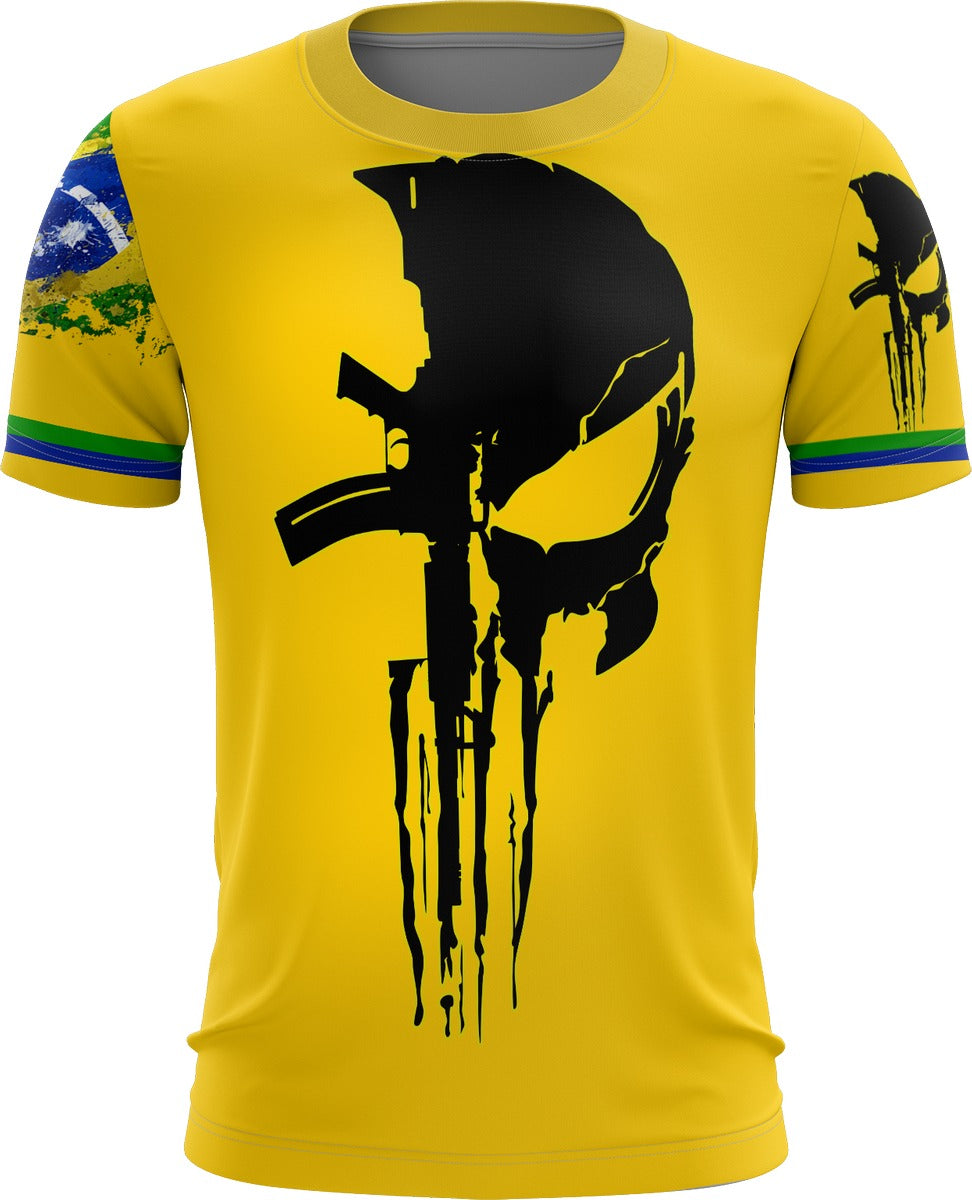 Camisa Militar Caveira Brasil Preta Brk com Proteção UV50