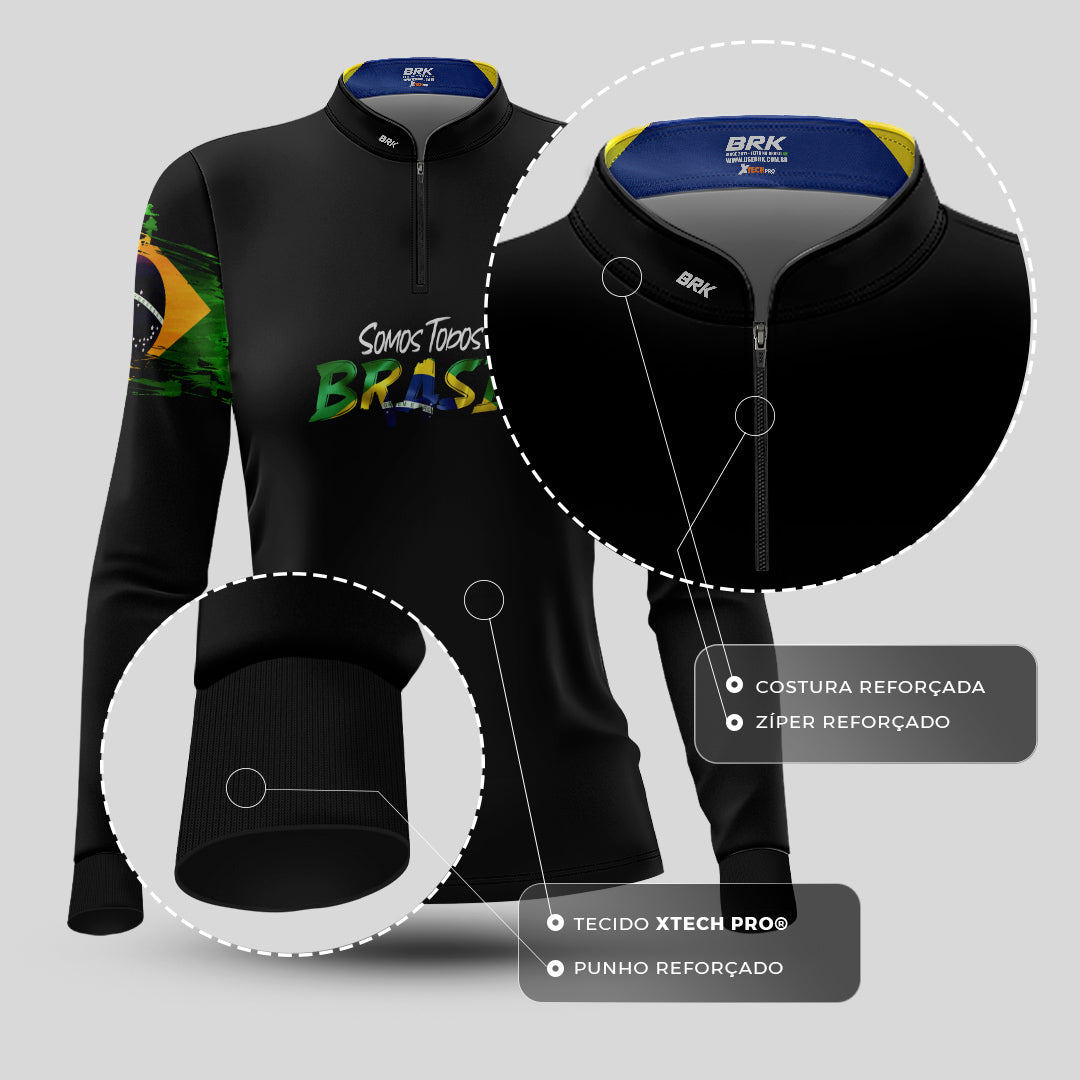 Camisa de Motociclismo Feminina Brk Patriota com Proteção Solar UV50+