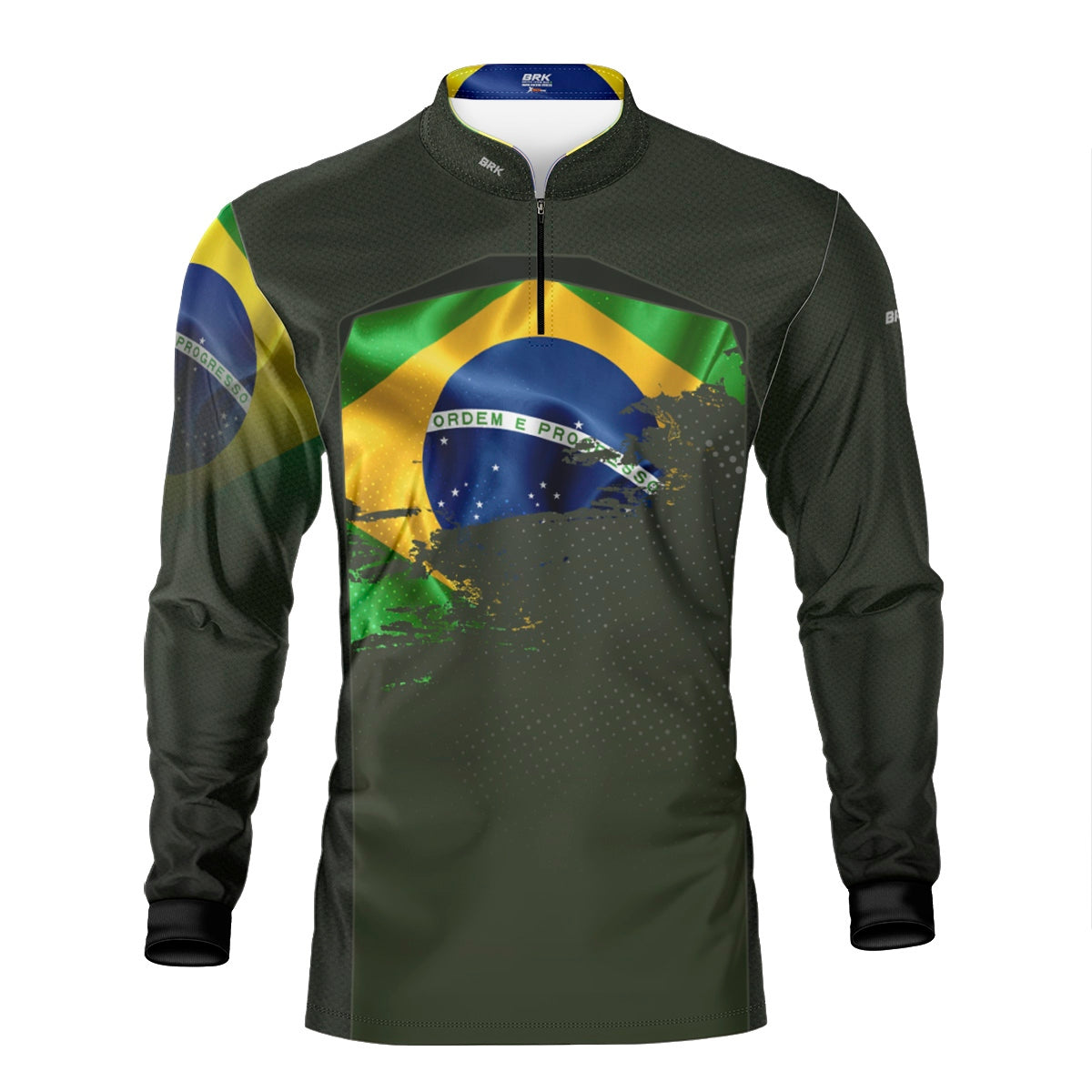 Camisa de Motociclismo Brk Brasil Verde Oliva com Proteção Solar UV50+
