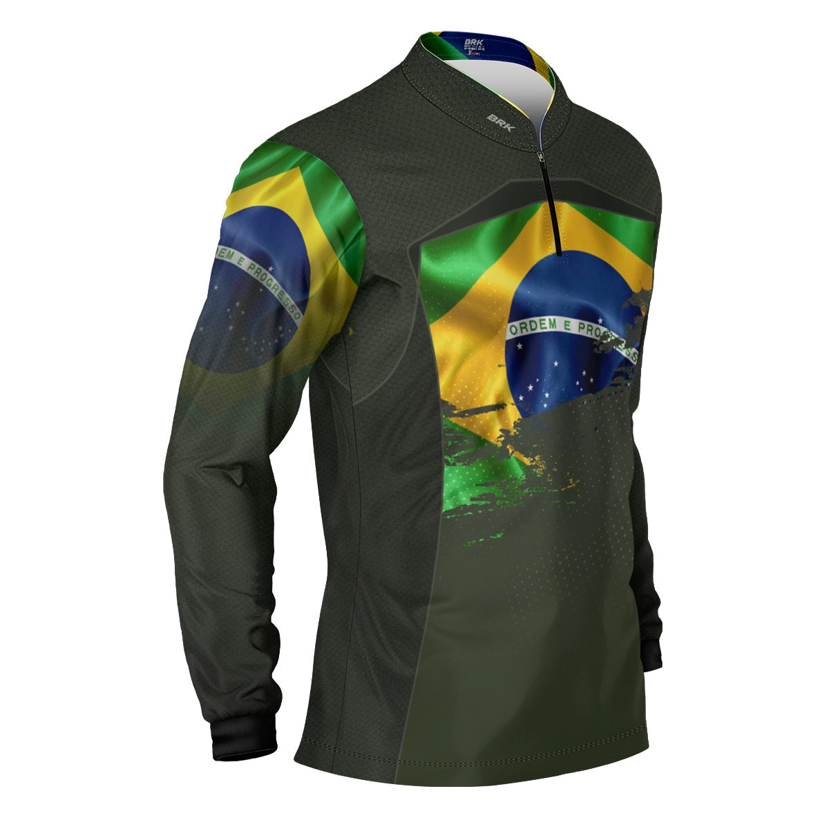 Camisa de Motociclismo Brk Brasil Verde Oliva com Proteção Solar UV50+