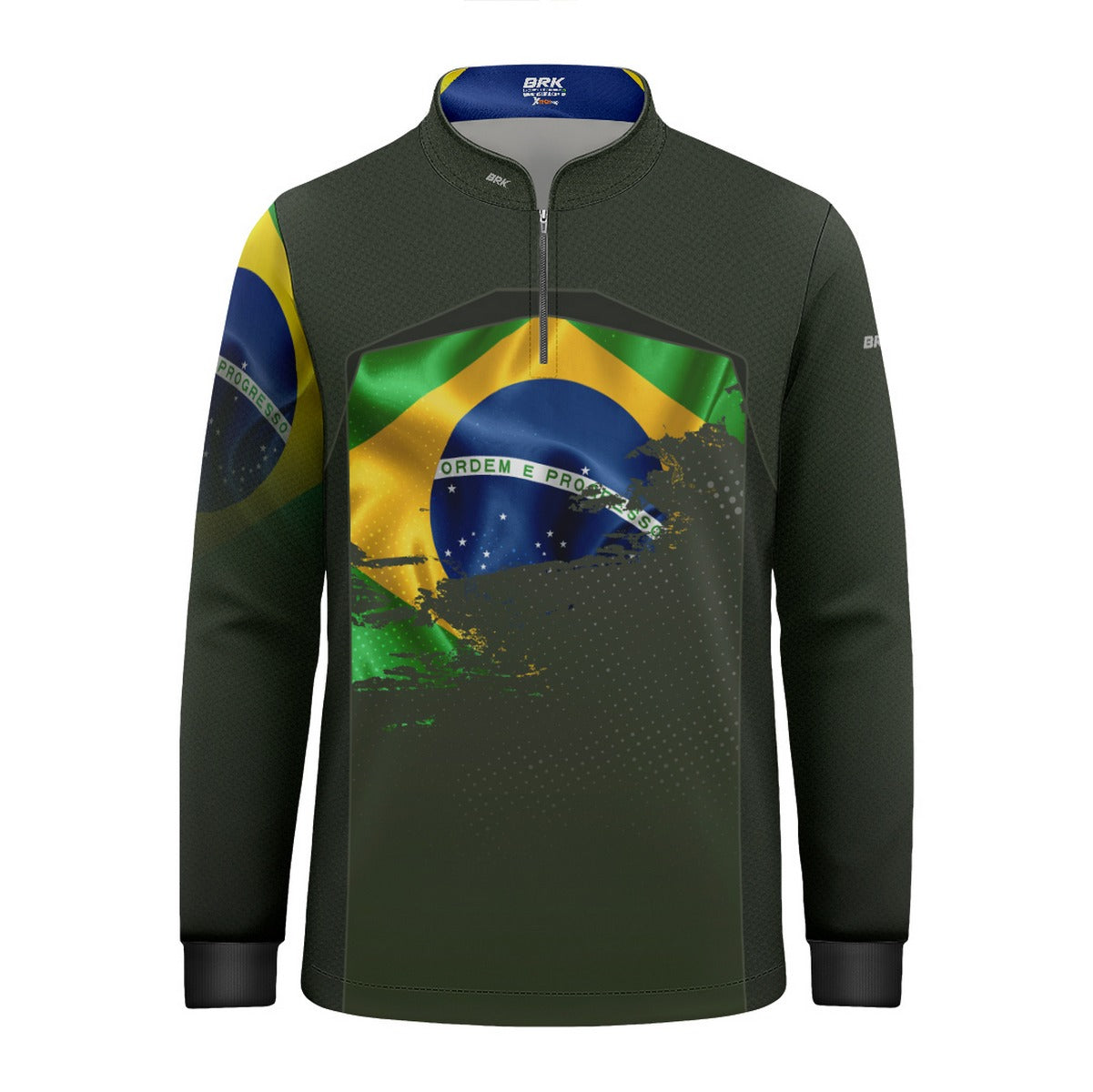Camisa de Motociclismo Infantil Brk Brasil Verde Oliva com Proteção Solar UV50+