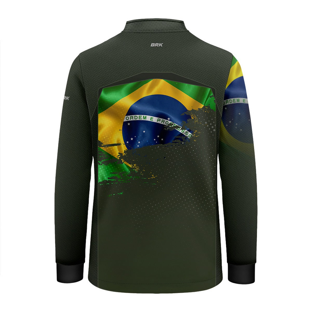 Camisa de Motociclismo Infantil Brk Brasil Verde Oliva com Proteção Solar UV50+