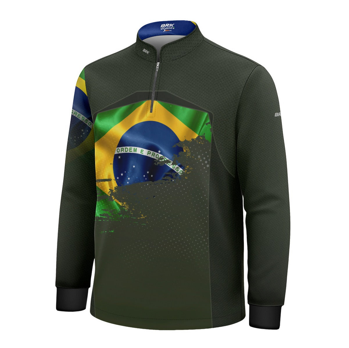 Camisa de Motociclismo Infantil Brk Brasil Verde Oliva com Proteção Solar UV50+