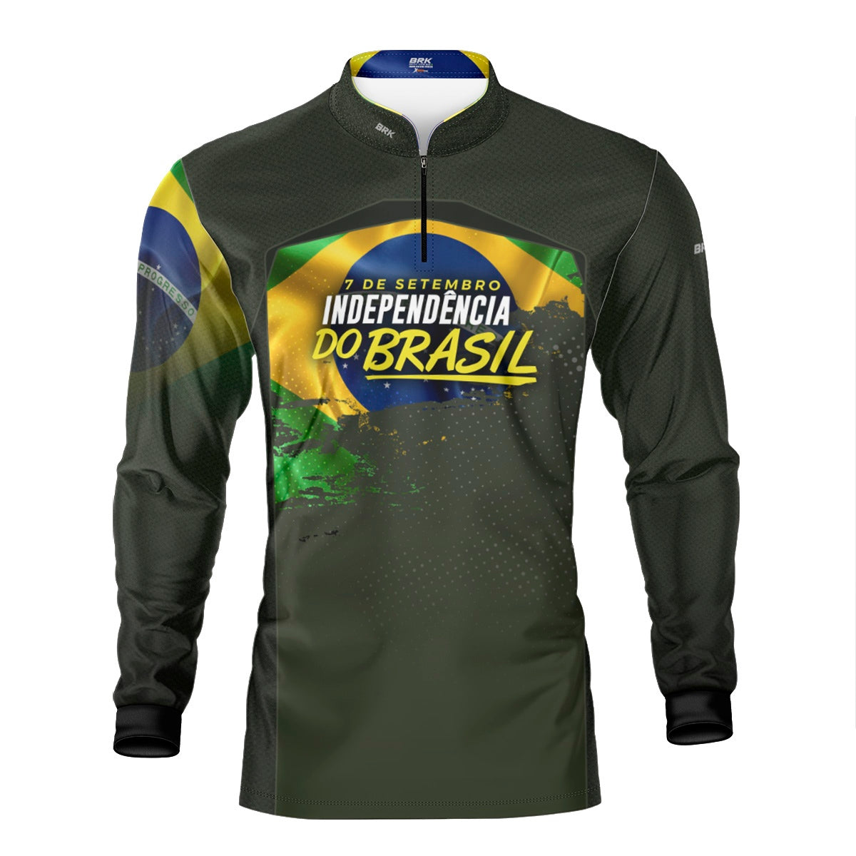 Camisa de Motociclismo Brk Independência do Brasil Verde Oliva com Proteção Solar UV50+