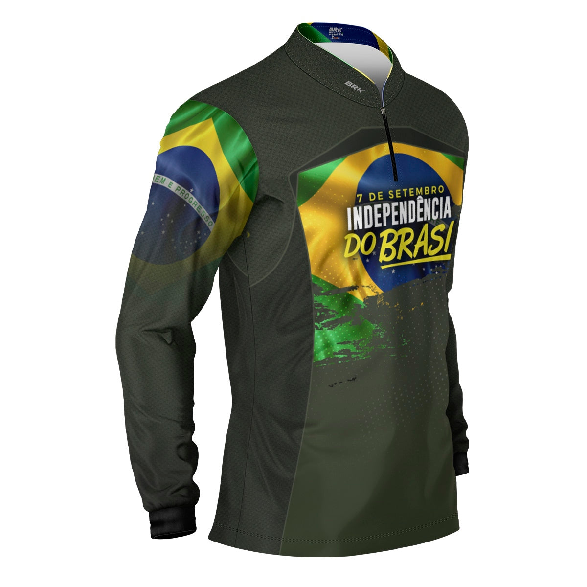 Camisa de Motociclismo Brk Independência do Brasil Verde Oliva com Proteção Solar UV50+