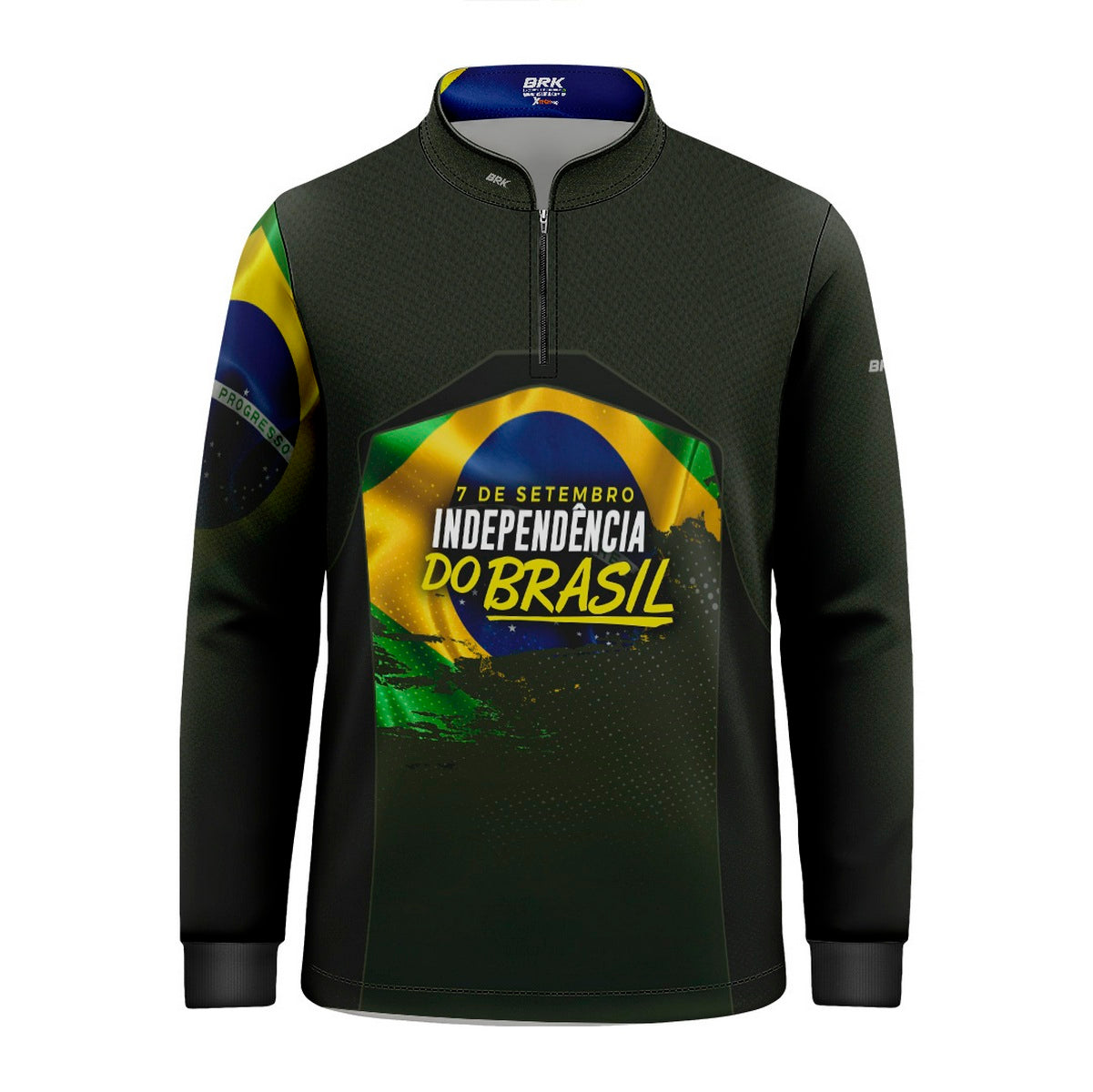 Camisa de Motociclismo Infantil Brk Independência do Brasil Verde Oliva com Proteção Solar UV50+