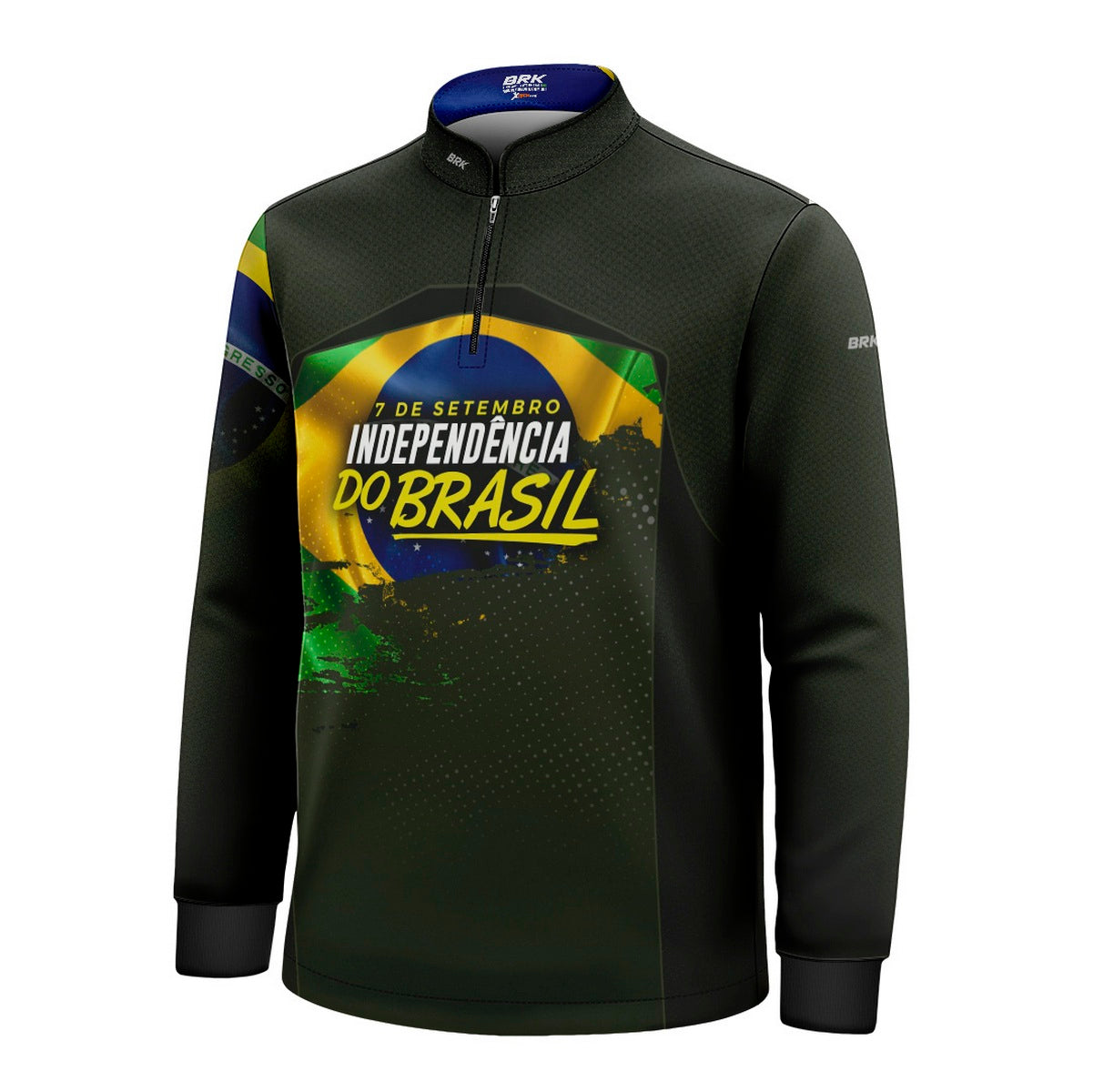Camisa de Motociclismo Infantil Brk Independência do Brasil Verde Oliva com Proteção Solar UV50+