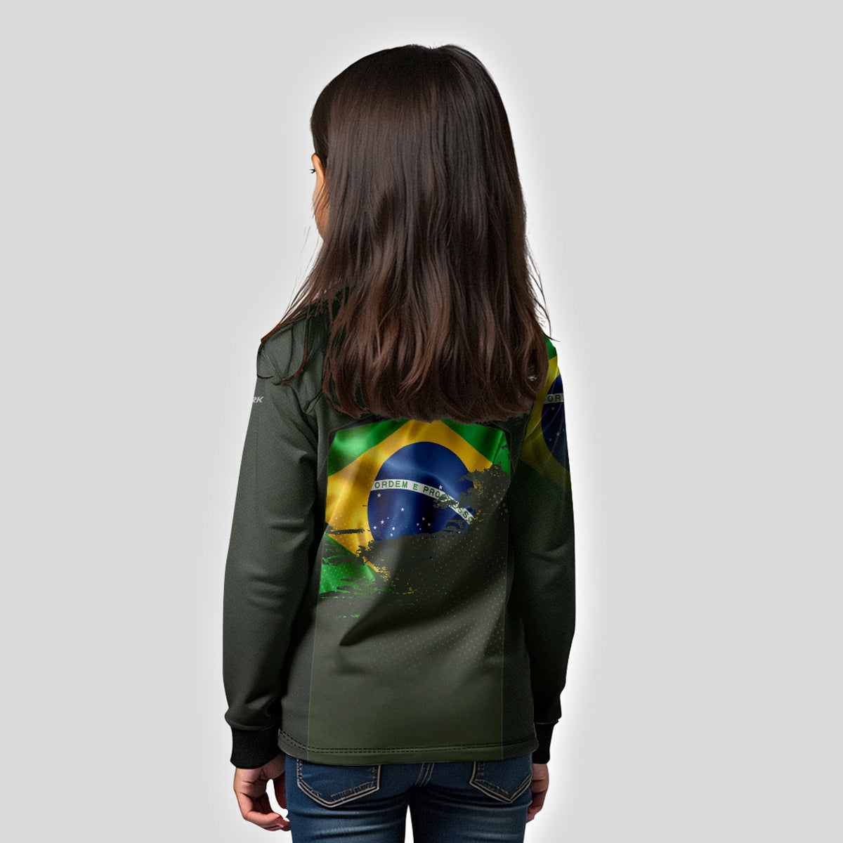 Camisa de Motociclismo Infantil Brk Independência do Brasil Verde Oliva com Proteção Solar UV50+