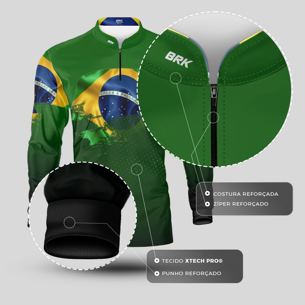 Camisa de Motociclismo Brk Brasil Verde com Proteção Solar UV50+
