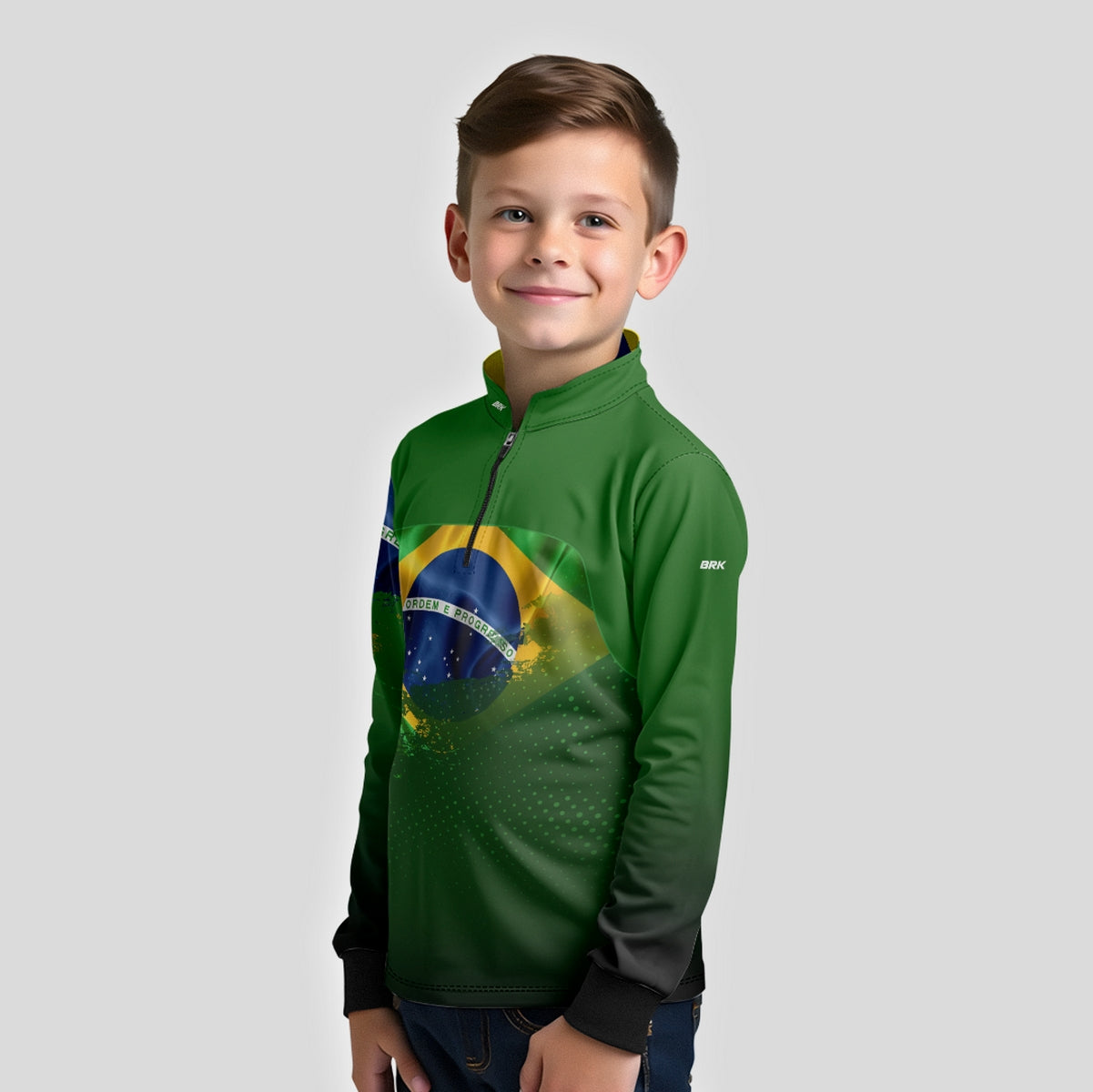 Camisa de Motociclismo Infantil Brk Brasil Verde com Proteção Solar UV50+