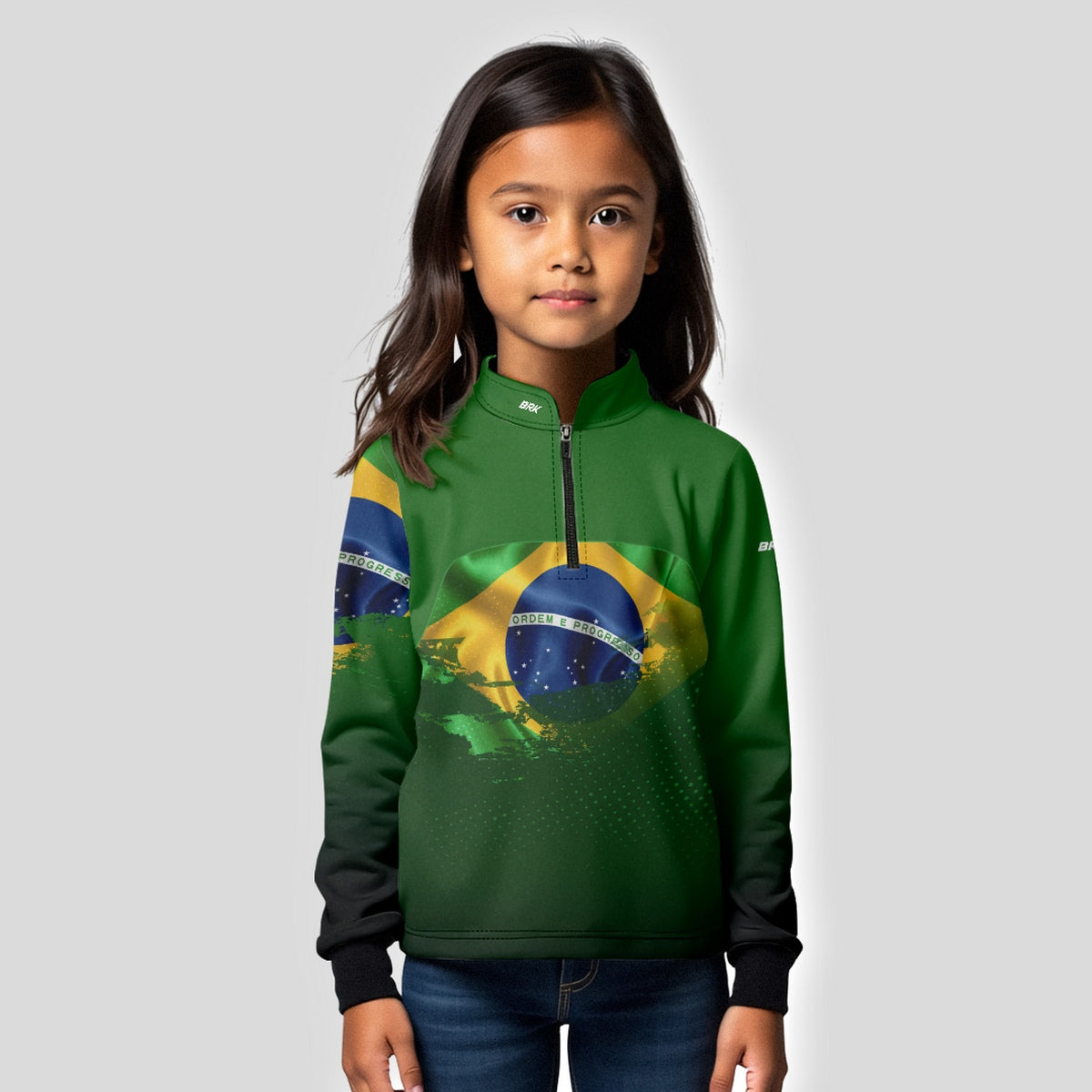 Camisa de Motociclismo Infantil Brk Brasil Verde com Proteção Solar UV50+