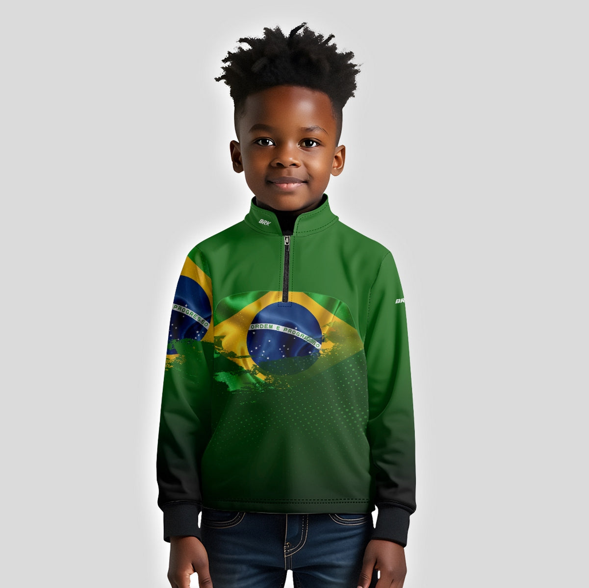 Camisa de Motociclismo Infantil Brk Brasil Verde com Proteção Solar UV50+