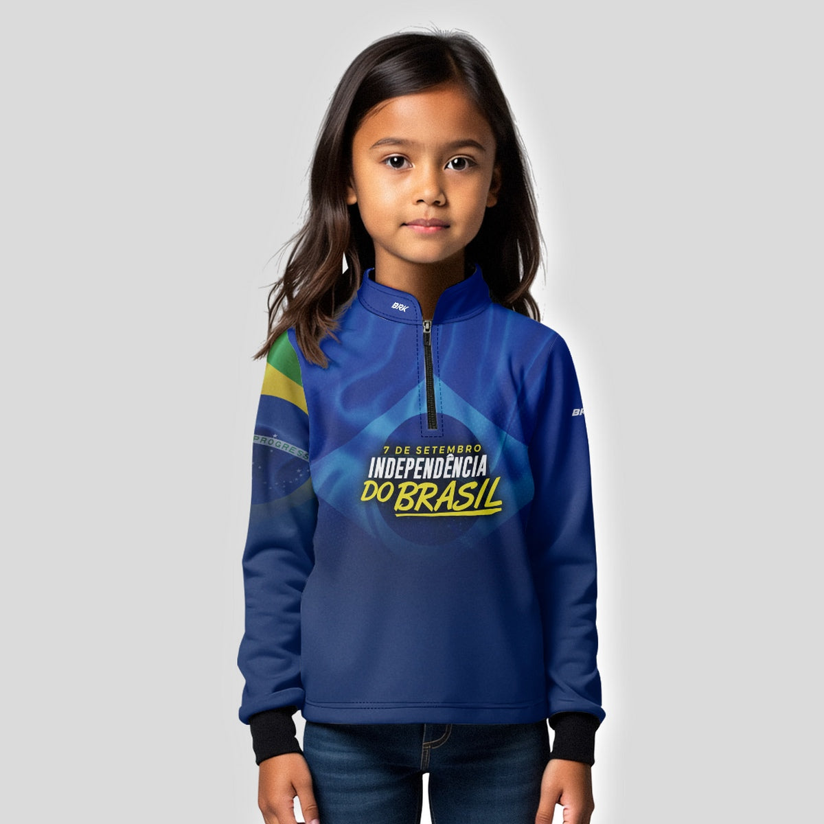 Camisa de Motociclismo Infantil Brk Independência Brasil Azul com Proteção Solar UV50+