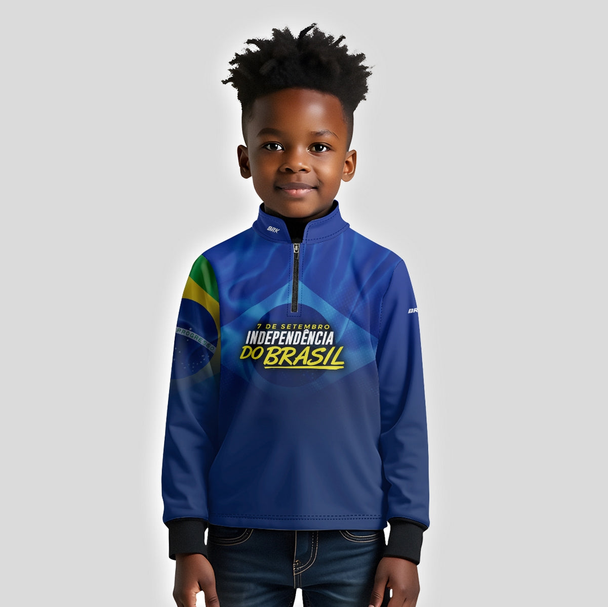 Camisa de Motociclismo Infantil Brk Independência Brasil Azul com Proteção Solar UV50+