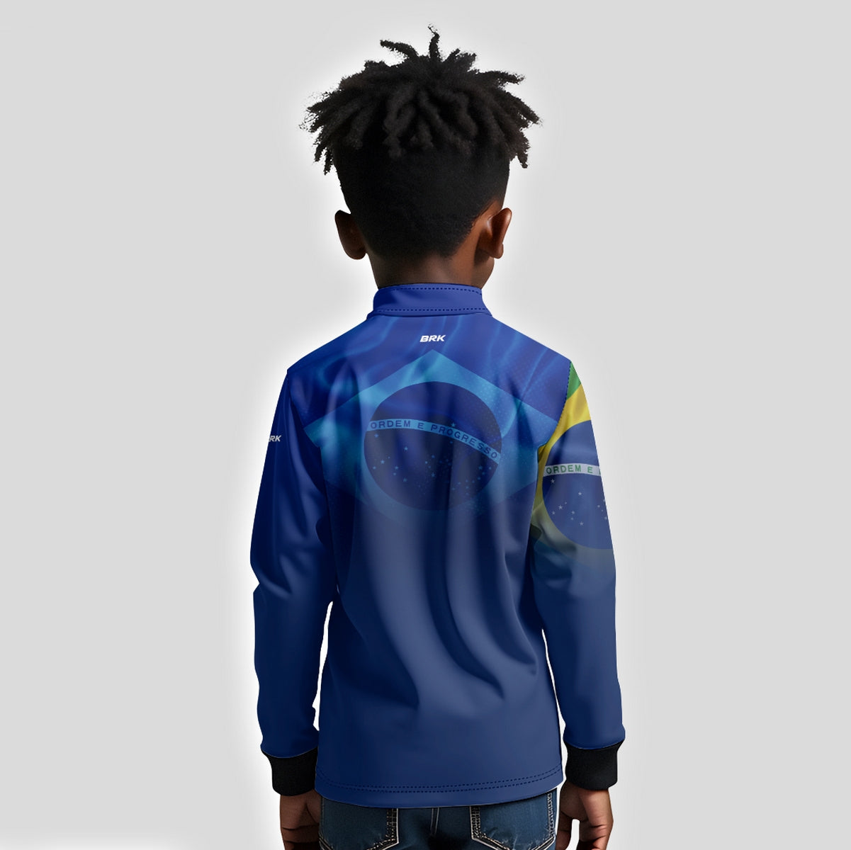 Camisa de Motociclismo Infantil Brk Independência Brasil Azul com Proteção Solar UV50+