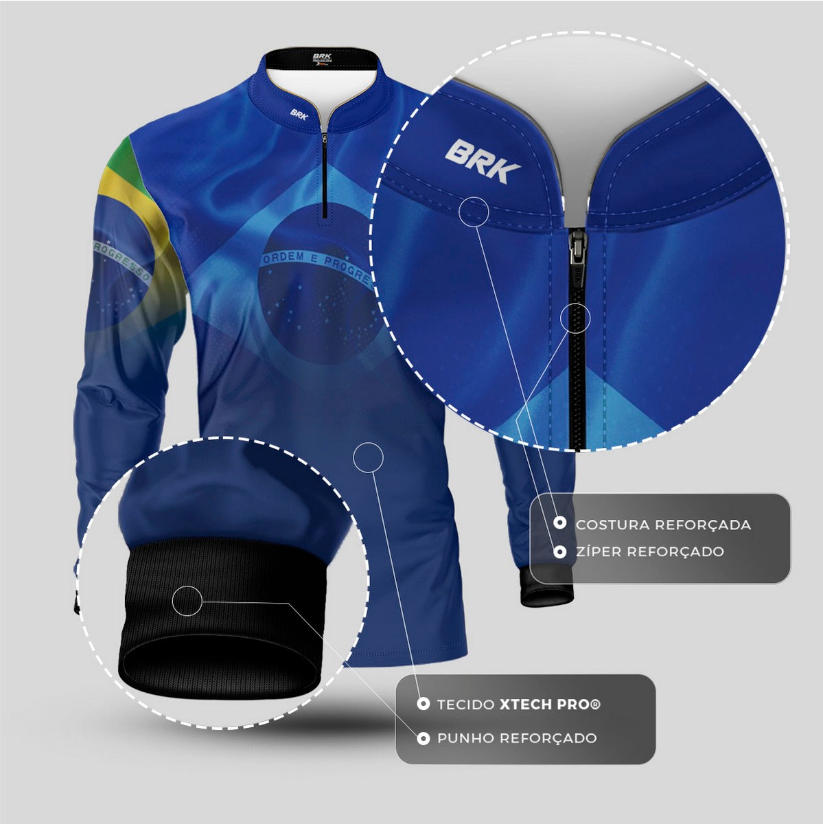 Camisa de Motociclismo Brk Brasil Azul com Proteção Solar UV50+