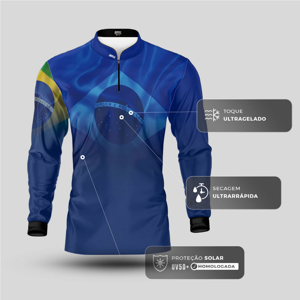 Camisa de Motociclismo Brk Brasil Azul com Proteção Solar UV50+