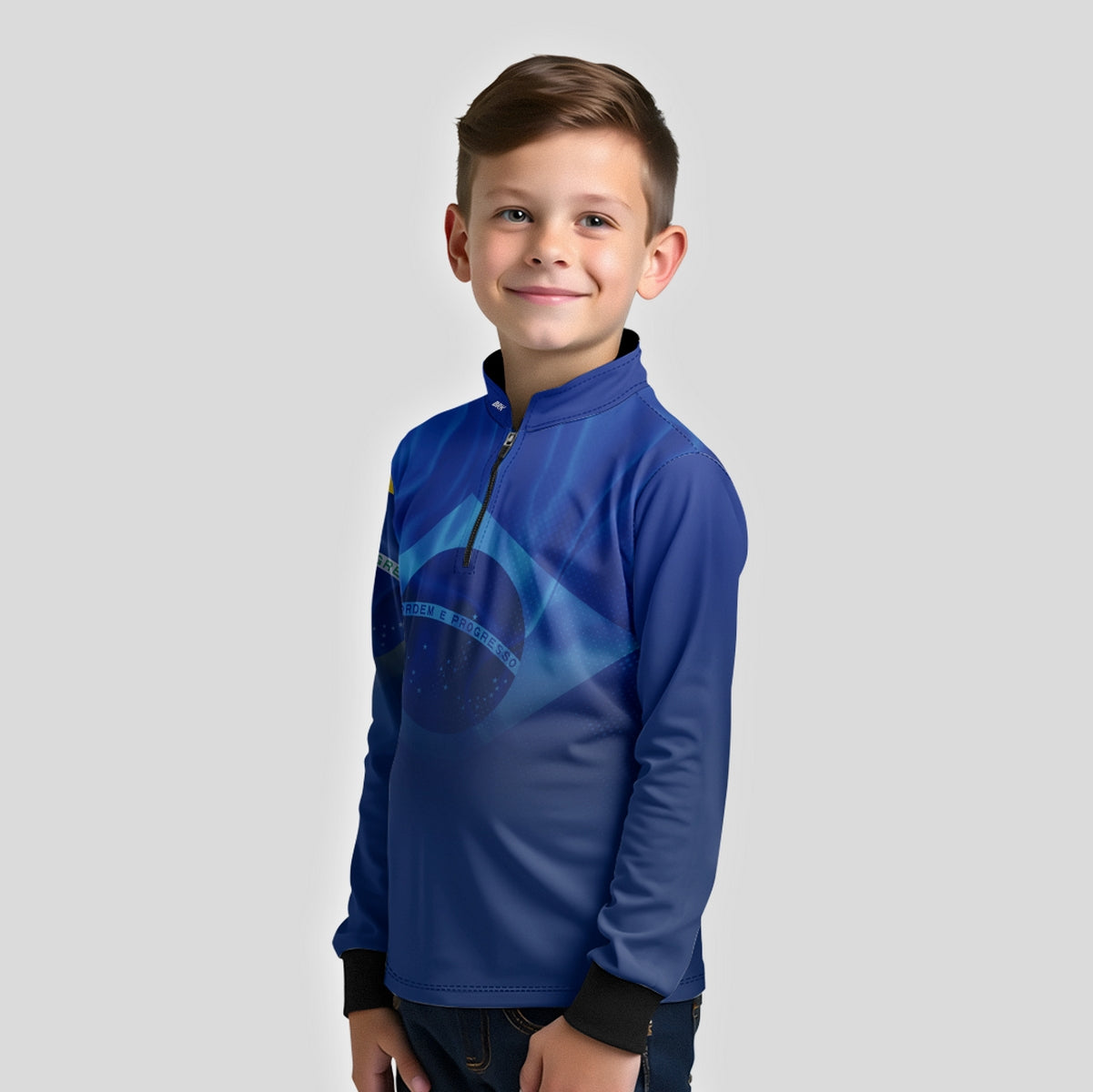 Camisa de Motociclismo Infantil Brk Brasil Azul com Proteção Solar UV50+