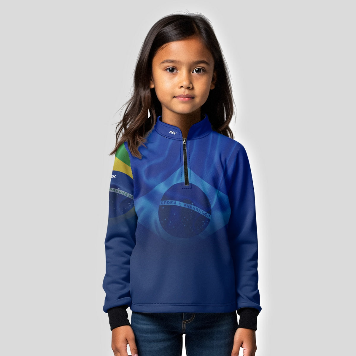 Camisa de Motociclismo Infantil Brk Brasil Azul com Proteção Solar UV50+
