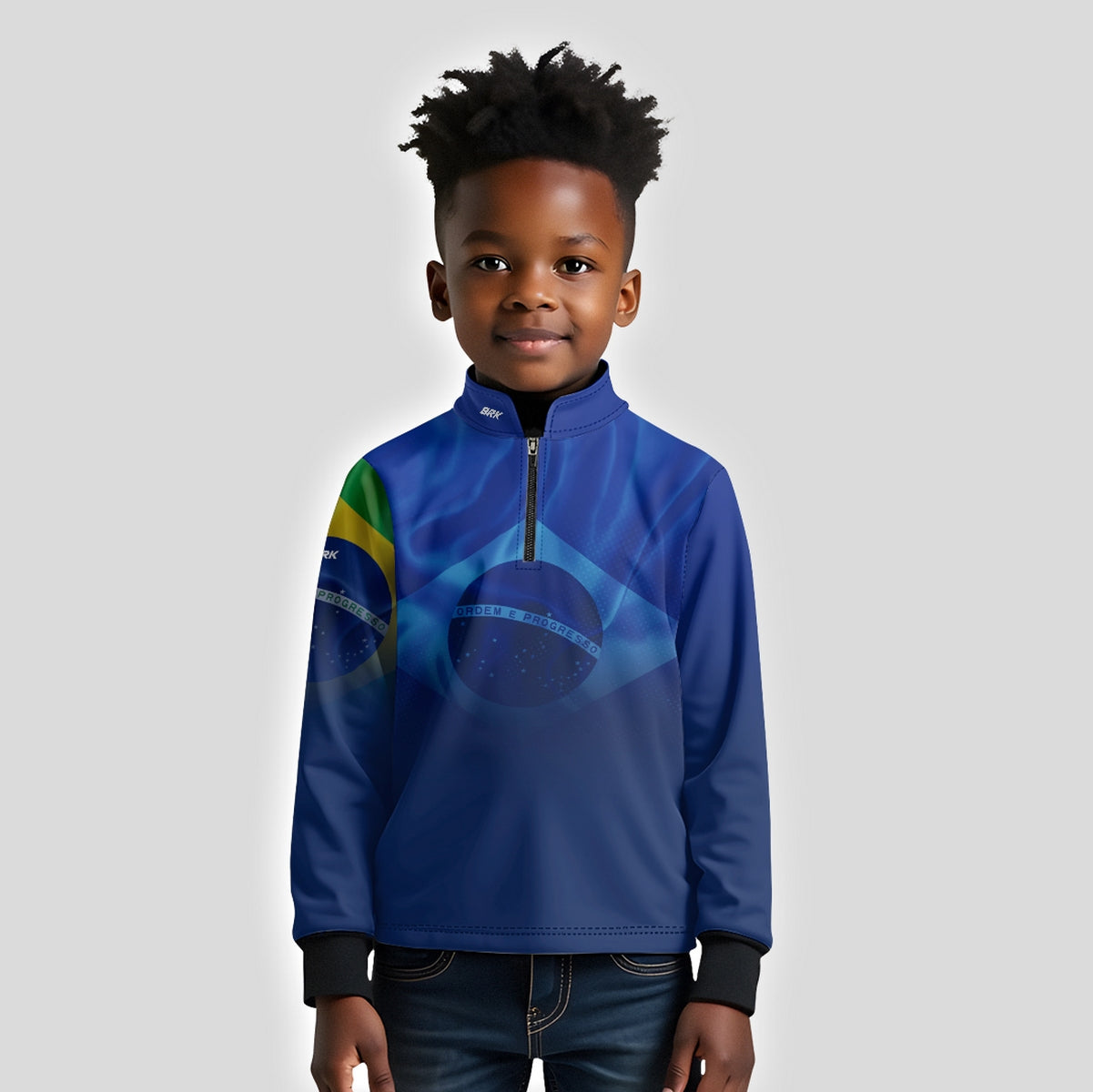 Camisa de Motociclismo Infantil Brk Brasil Azul com Proteção Solar UV50+