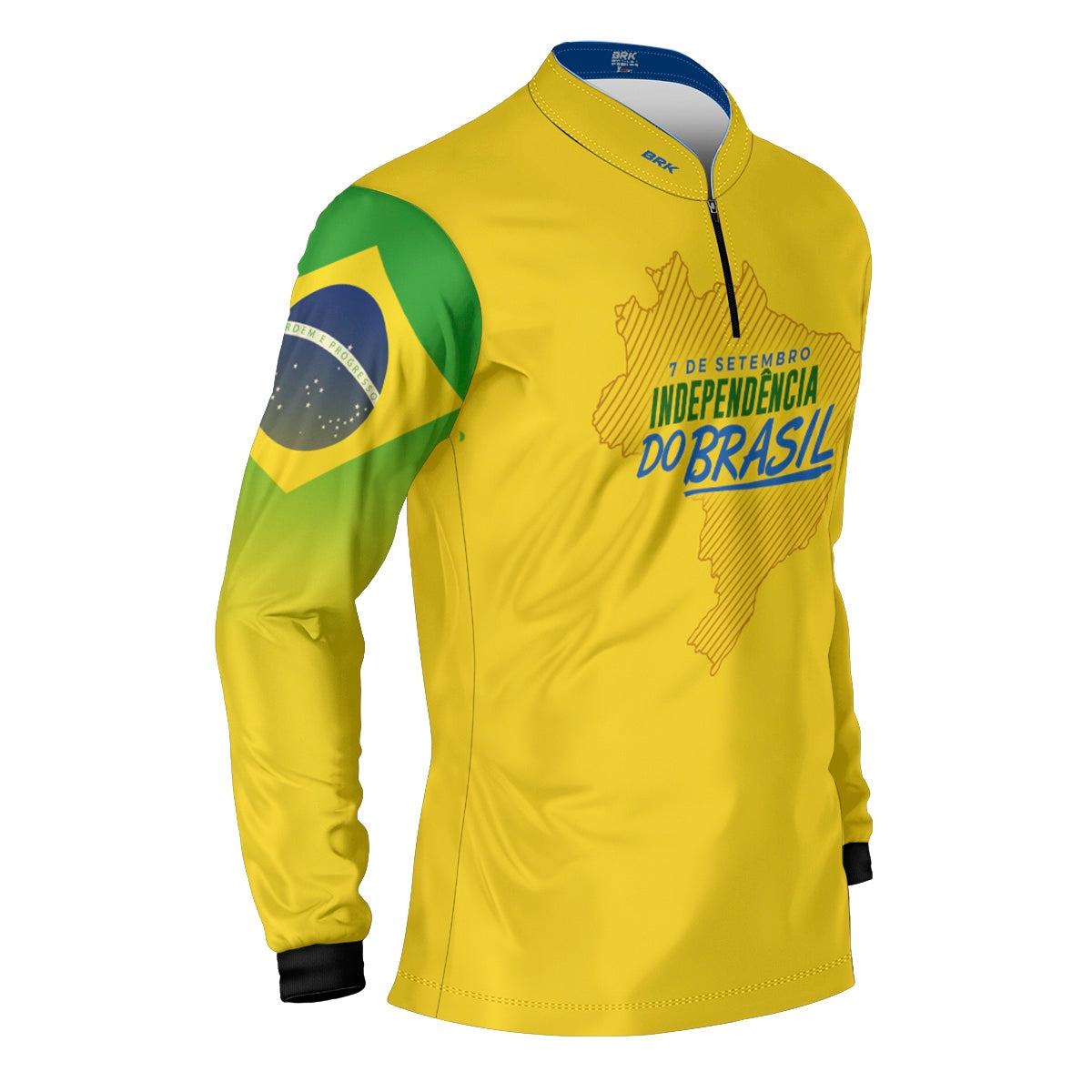 Camisa de Motociclismo Brk Independência Brasil Amarelo com Proteção Solar UV50+