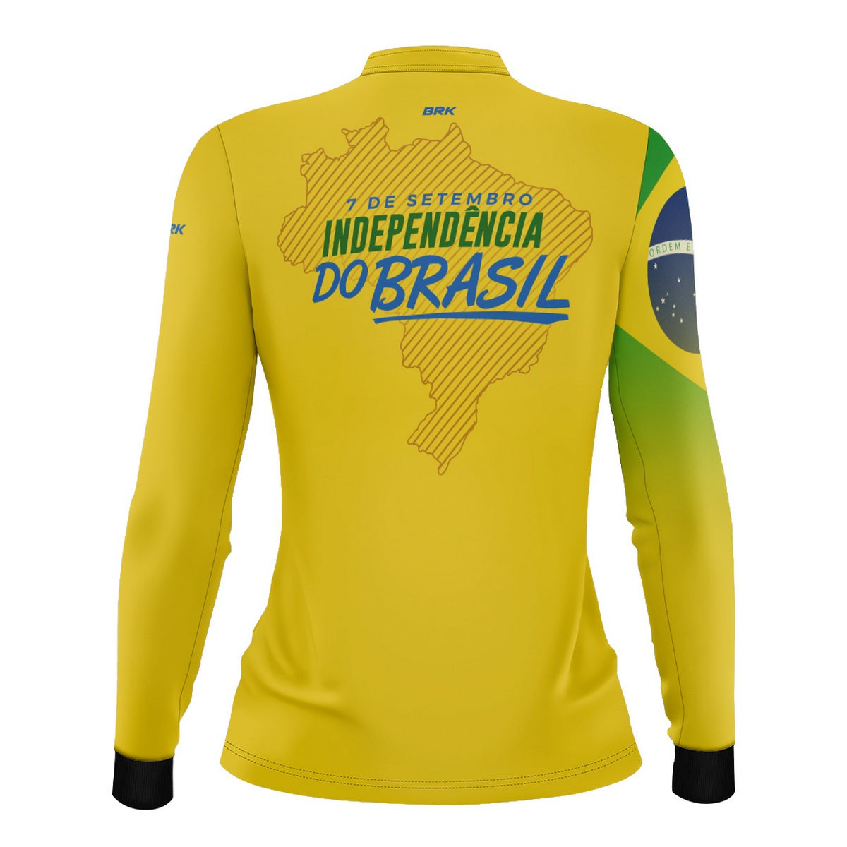 Camisa de Motociclismo Feminina Brk Independência Brasil Amarelo com Proteção Solar UV50+