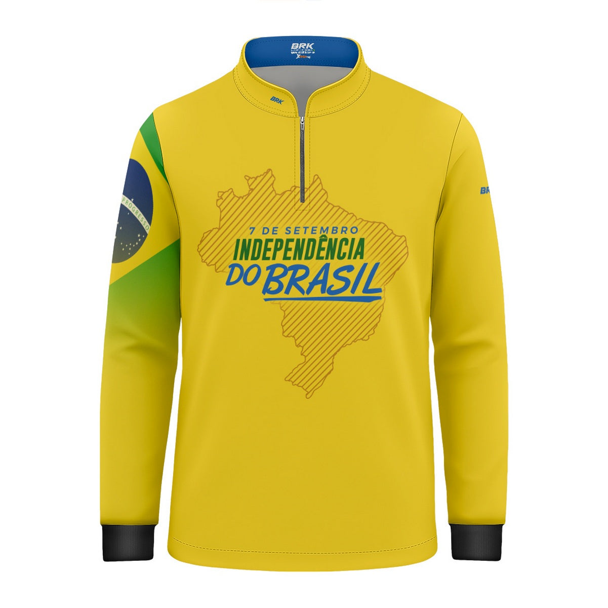 Camisa de Motociclismo Infantil Brk Independência Brasil Amarelo com Proteção Solar UV50+