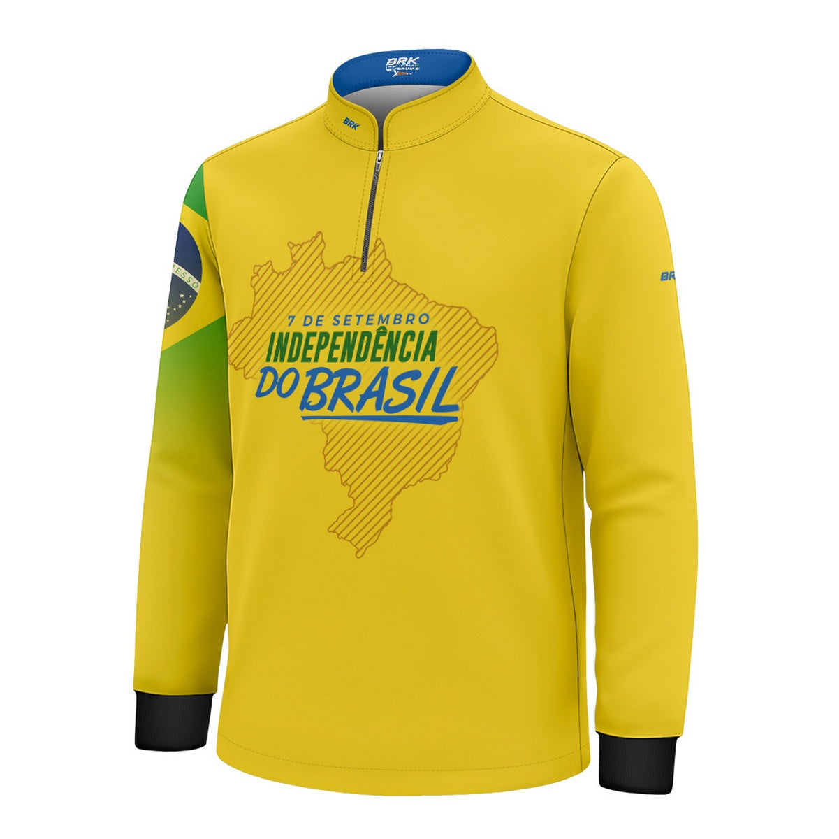 Camisa de Motociclismo Infantil Brk Independência Brasil Amarelo com Proteção Solar UV50+
