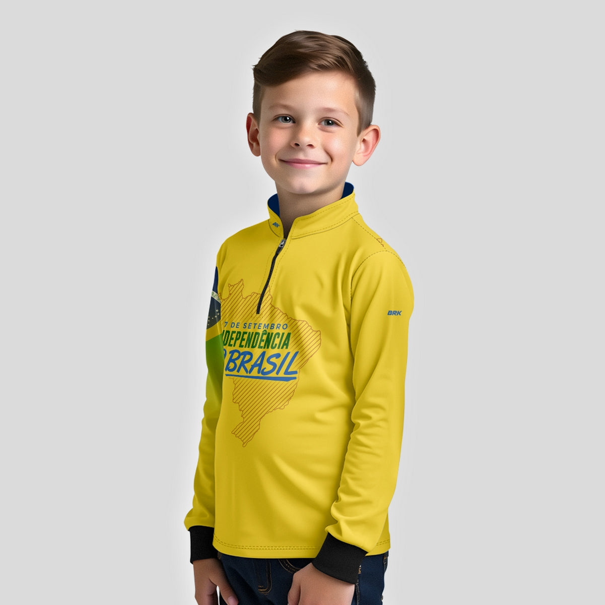 Camisa de Motociclismo Infantil Brk Independência Brasil Amarelo com Proteção Solar UV50+