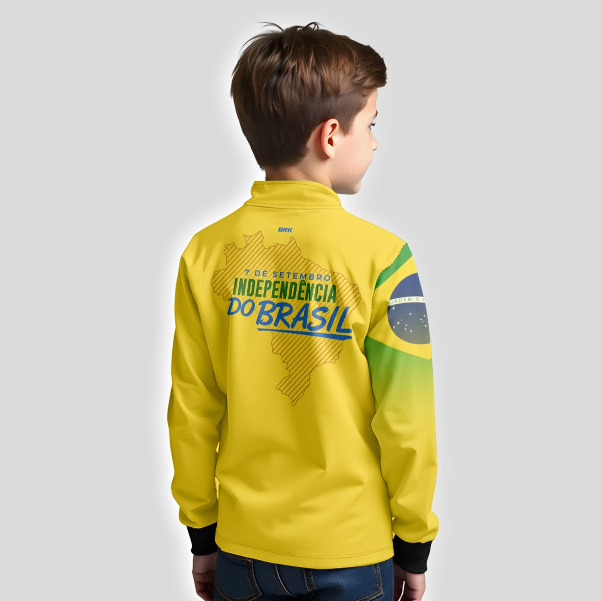 Camisa de Motociclismo Infantil Brk Independência Brasil Amarelo com Proteção Solar UV50+