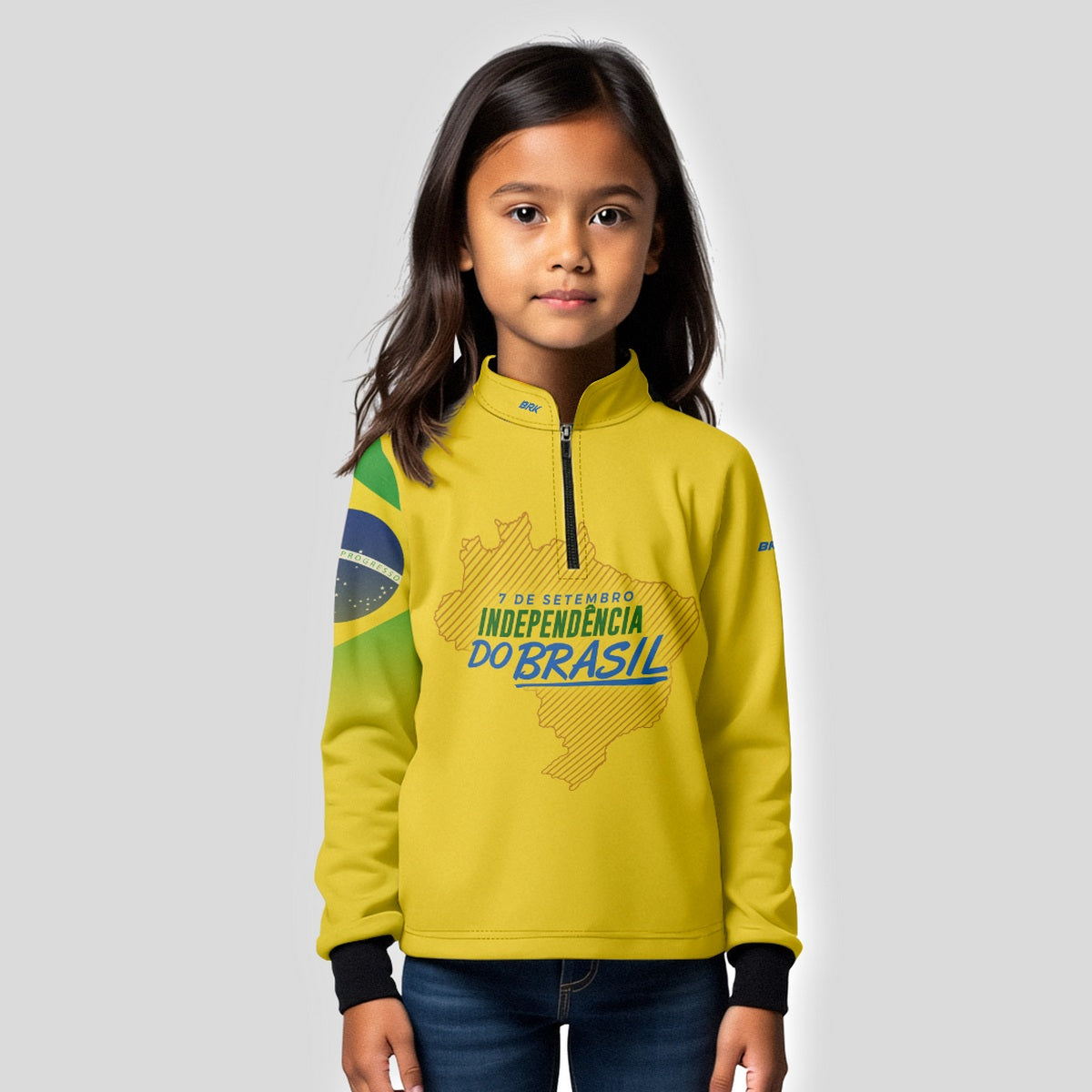 Camisa de Motociclismo Infantil Brk Independência Brasil Amarelo com Proteção Solar UV50+