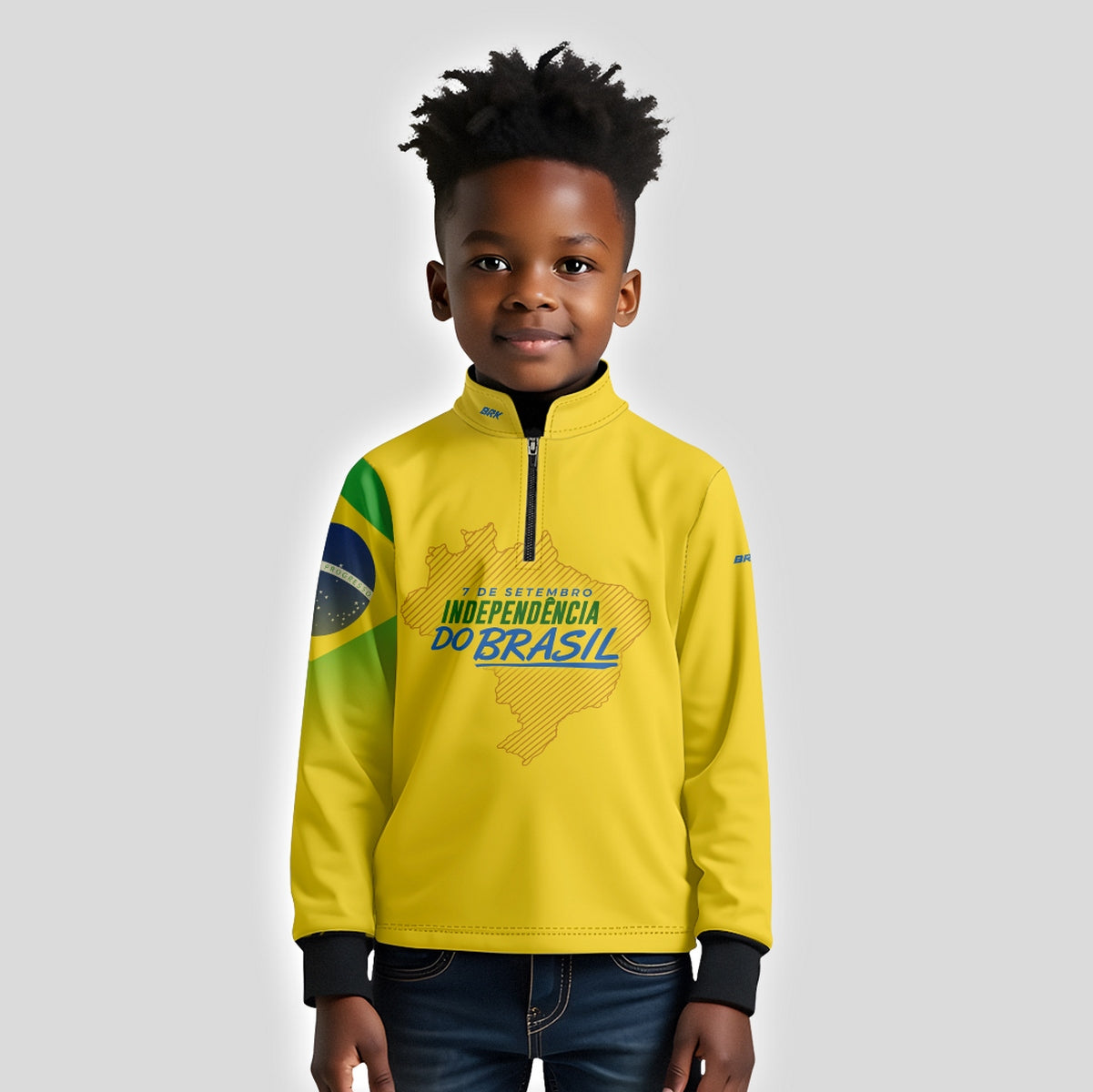 Camisa de Motociclismo Infantil Brk Independência Brasil Amarelo com Proteção Solar UV50+