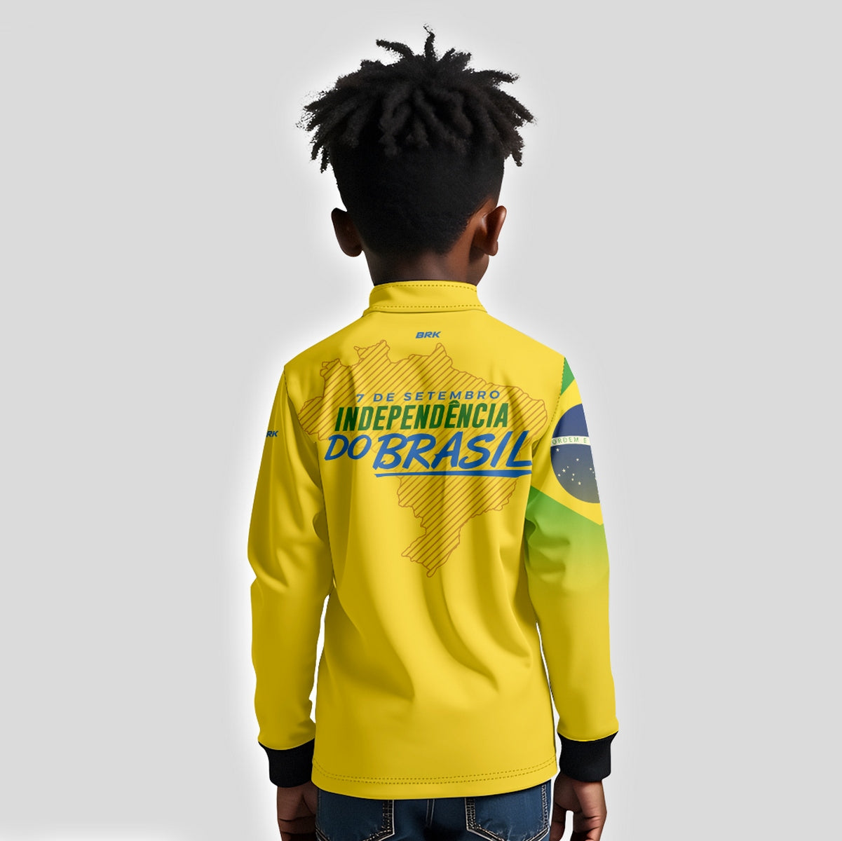 Camisa de Motociclismo Infantil Brk Independência Brasil Amarelo com Proteção Solar UV50+