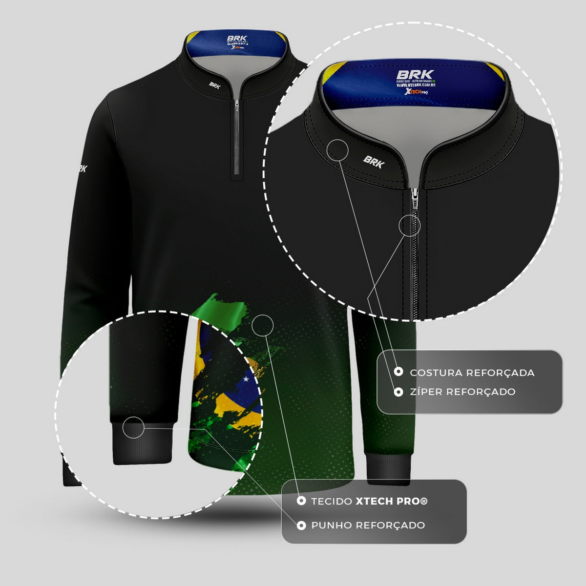 Camisa de Motociclismo Infantil Brk Bandeira Brasil Lateral com Proteção Solar UV50+