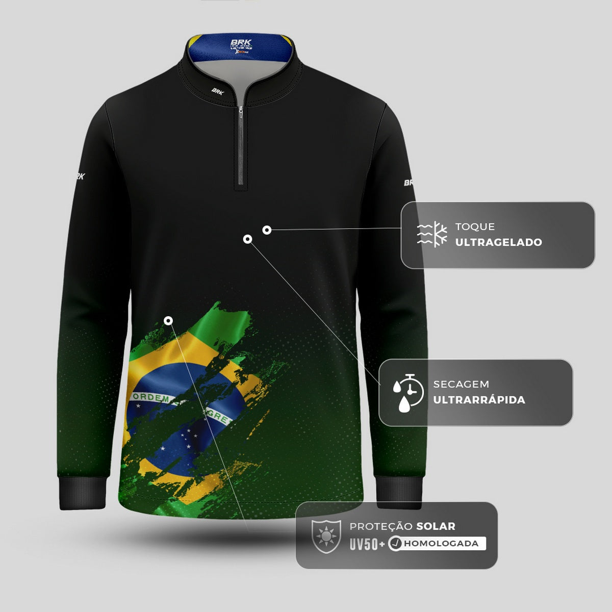 Camisa de Motociclismo Infantil Brk Bandeira Brasil Lateral com Proteção Solar UV50+