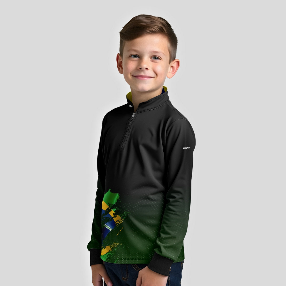 Camisa de Motociclismo Infantil Brk Bandeira Brasil Lateral com Proteção Solar UV50+