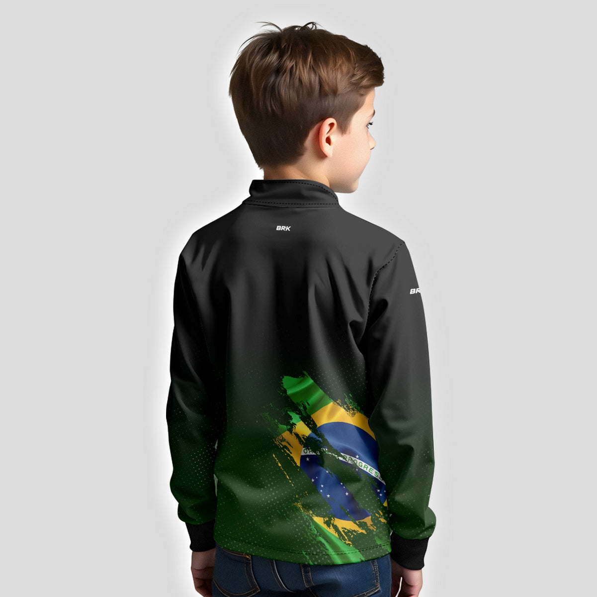 Camisa de Motociclismo Infantil Brk Bandeira Brasil Lateral com Proteção Solar UV50+