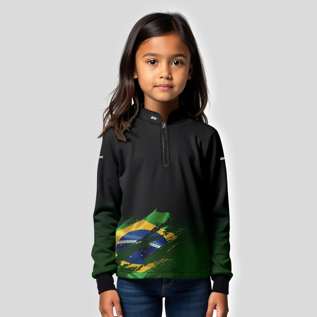 Camisa de Motociclismo Infantil Brk Bandeira Brasil Lateral com Proteção Solar UV50+