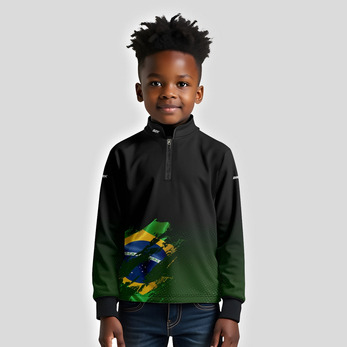 Camisa de Motociclismo Infantil Brk Bandeira Brasil Lateral com Proteção Solar UV50+