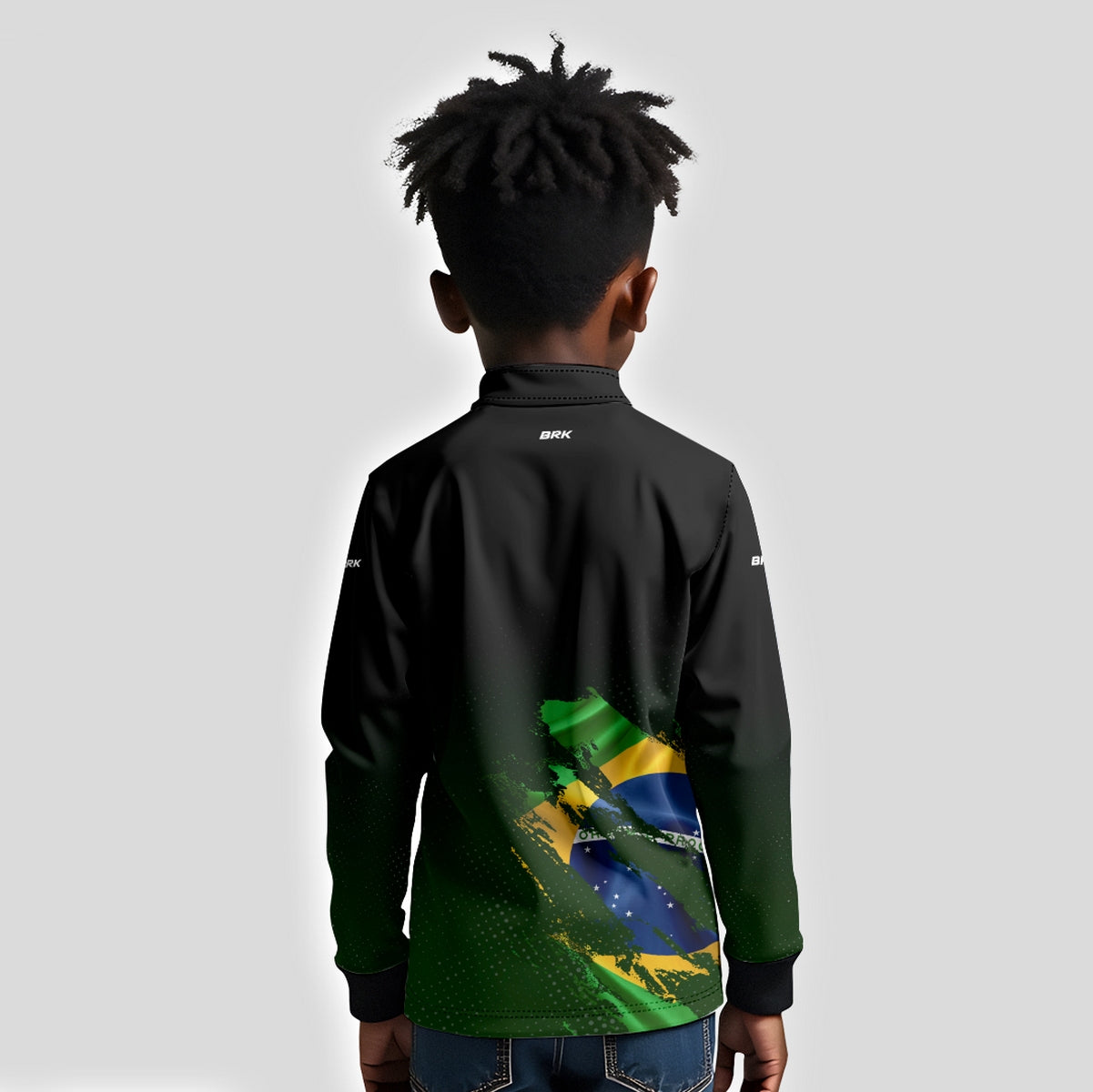 Camisa de Motociclismo Infantil Brk Bandeira Brasil Lateral com Proteção Solar UV50+
