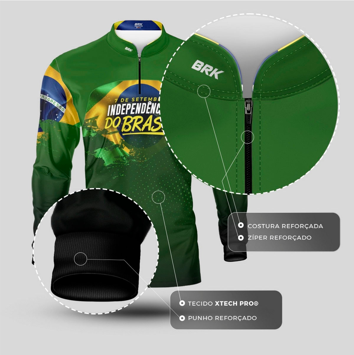 Camisa de Motociclismo Brk Independência Brasil Verde com Proteção Solar UV50+
