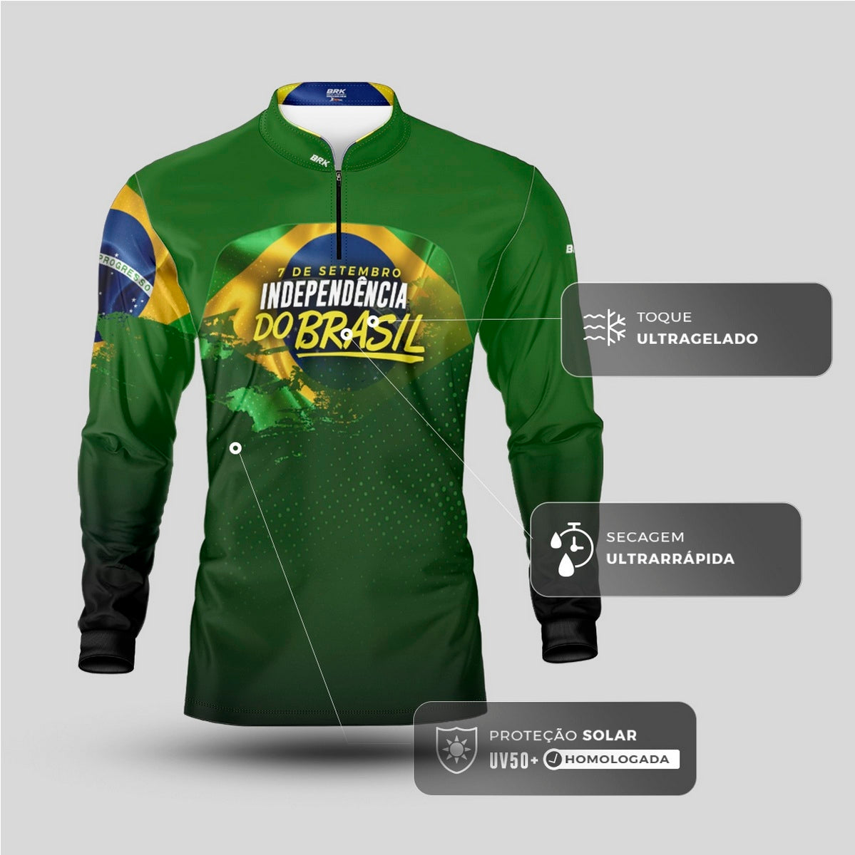 Camisa de Motociclismo Brk Independência Brasil Verde com Proteção Solar UV50+