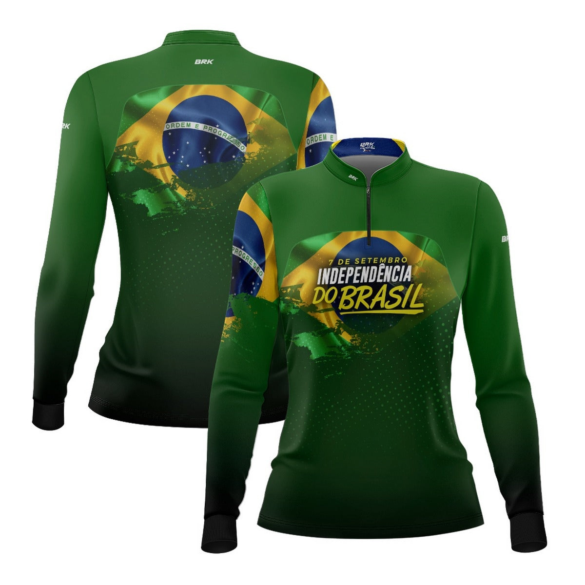 Camisa de Motociclismo Feminina Brk Independência Brasil Verde com Proteção Solar UV50+