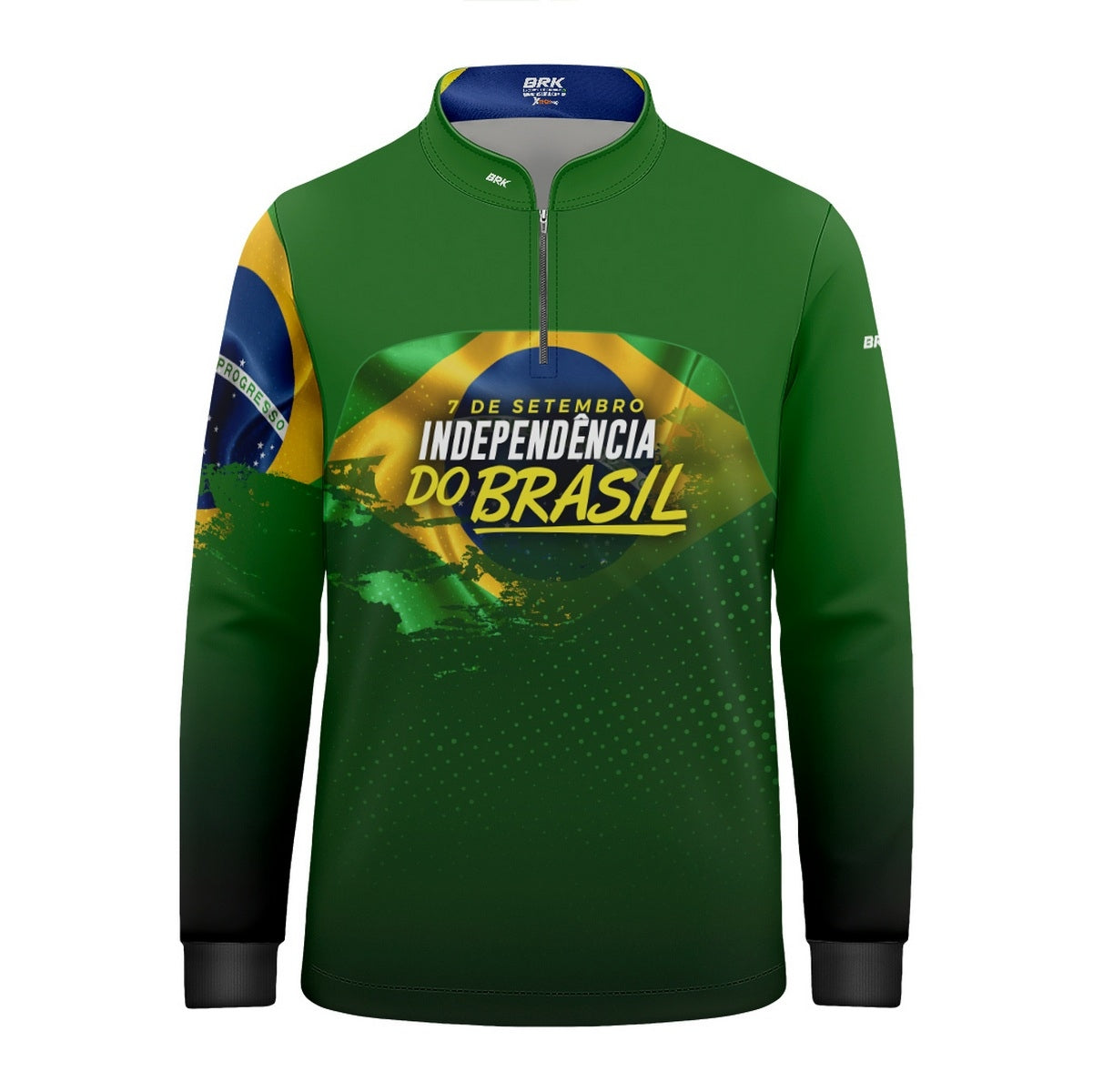 Camisa de Motociclismo Infantil Brk Independência Brasil Verde com Proteção Solar UV50+