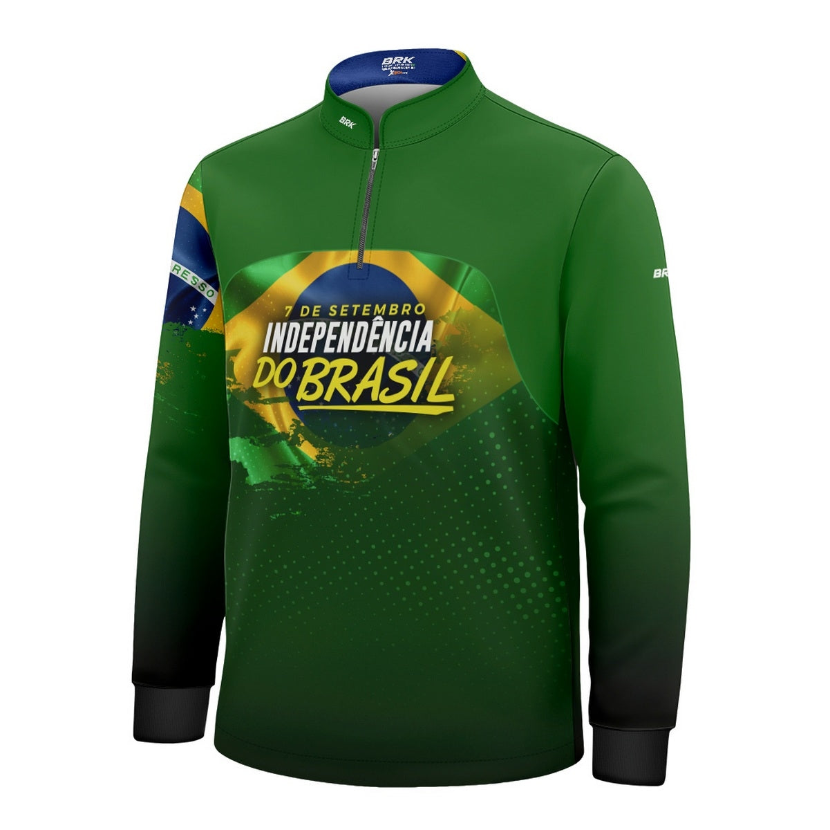 Camisa de Motociclismo Infantil Brk Independência Brasil Verde com Proteção Solar UV50+