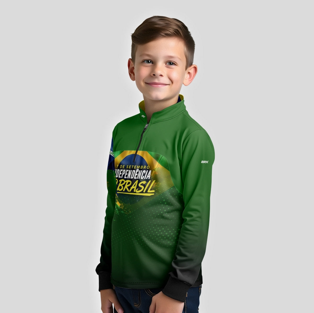 Camisa de Motociclismo Infantil Brk Independência Brasil Verde com Proteção Solar UV50+