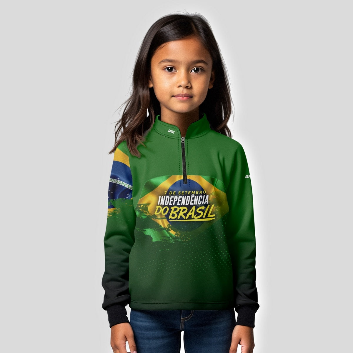 Camisa de Motociclismo Infantil Brk Independência Brasil Verde com Proteção Solar UV50+